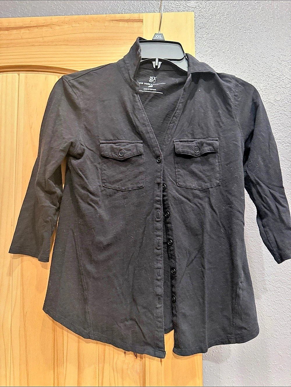 New York & Company Black Linen Button Front Shirt Size XS